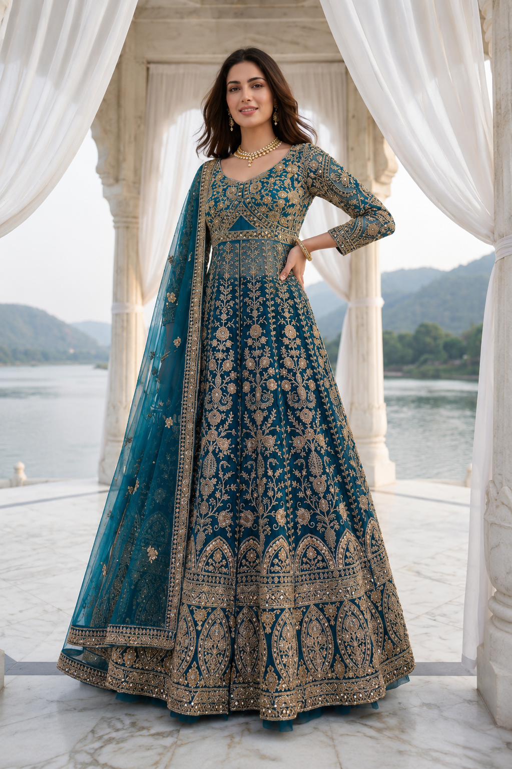 Midnight Teal Majesty 3-Piece Gown Set