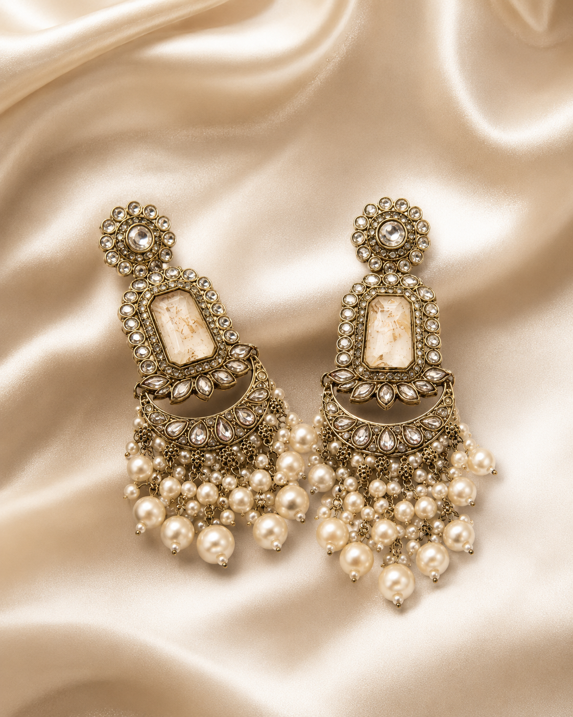 Ivory Pearl Maharani Chandbali Earrings