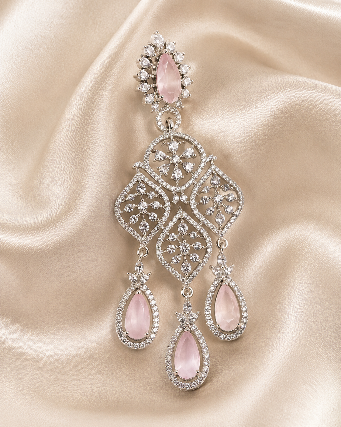 Blush Elegance Floral Chandelier Earrings