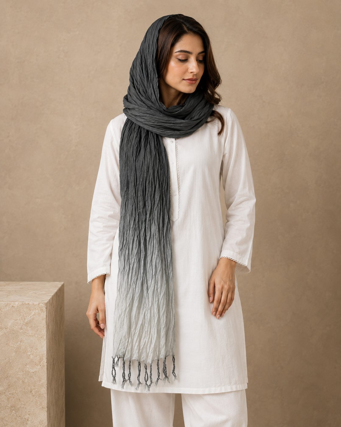 Crinkled Ombre 1 Piece Soft Wool Scarf