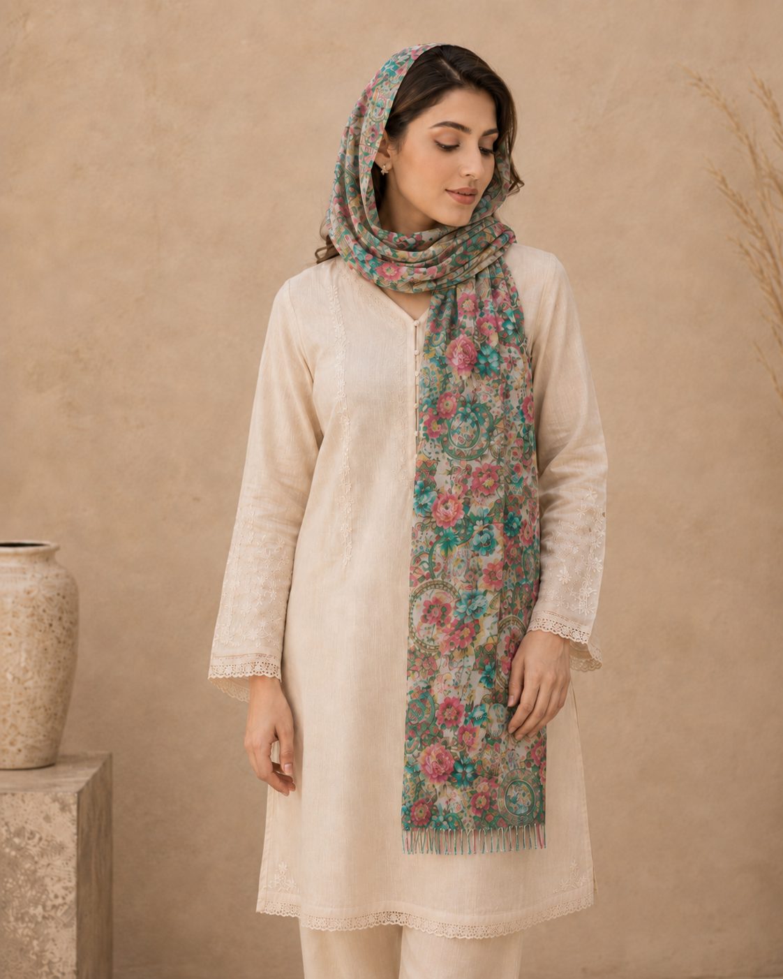 Garden Digital Print 1 Piece Cotton lawn Scarf