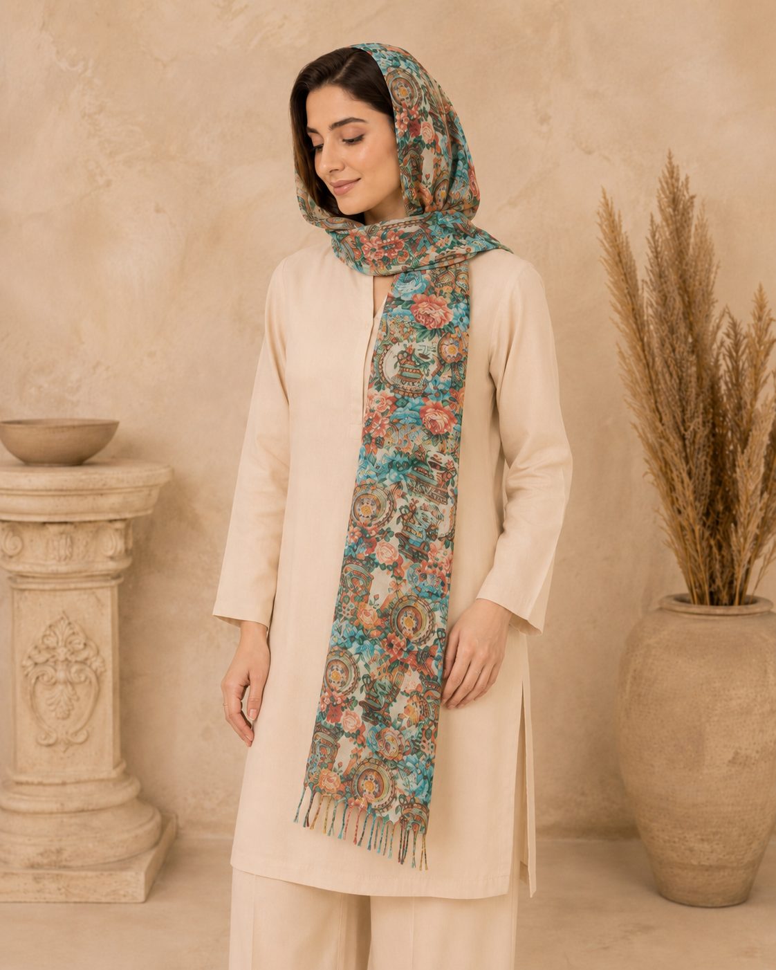 Garden Digital Print 1 Piece Cotton lawn Scarf