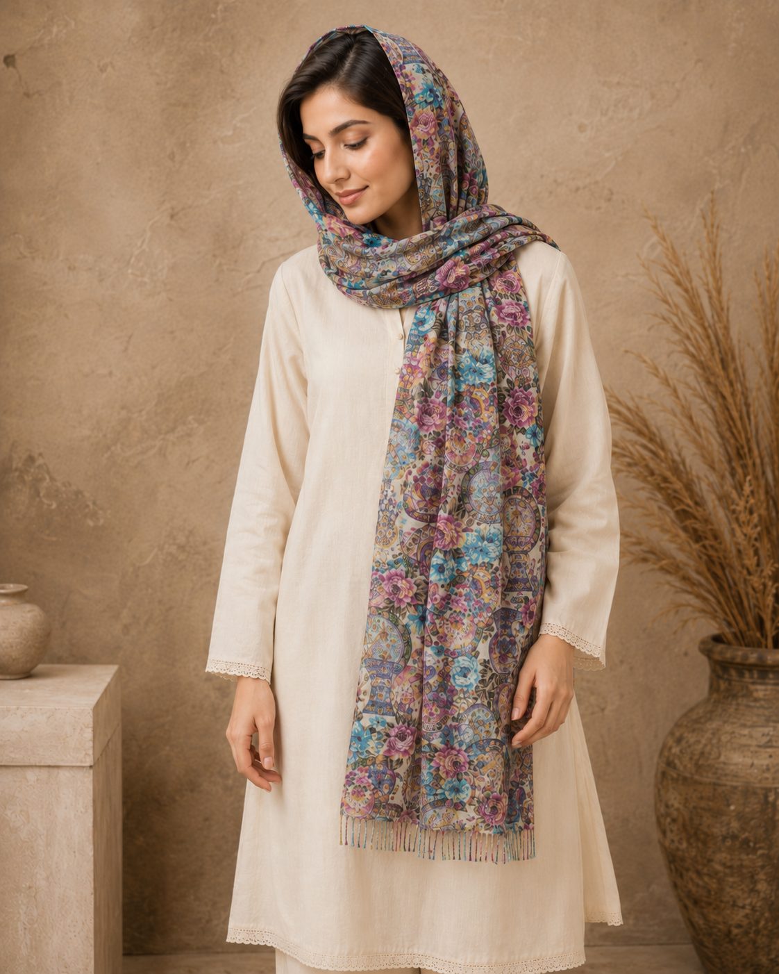 Garden Digital Print 1 Piece Cotton lawn Scarf