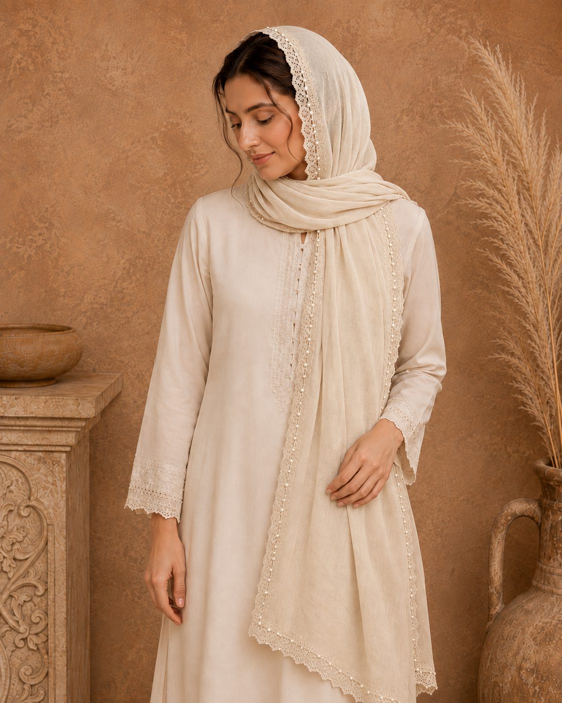 Elegant Pearl 1 piece lawn Scarf