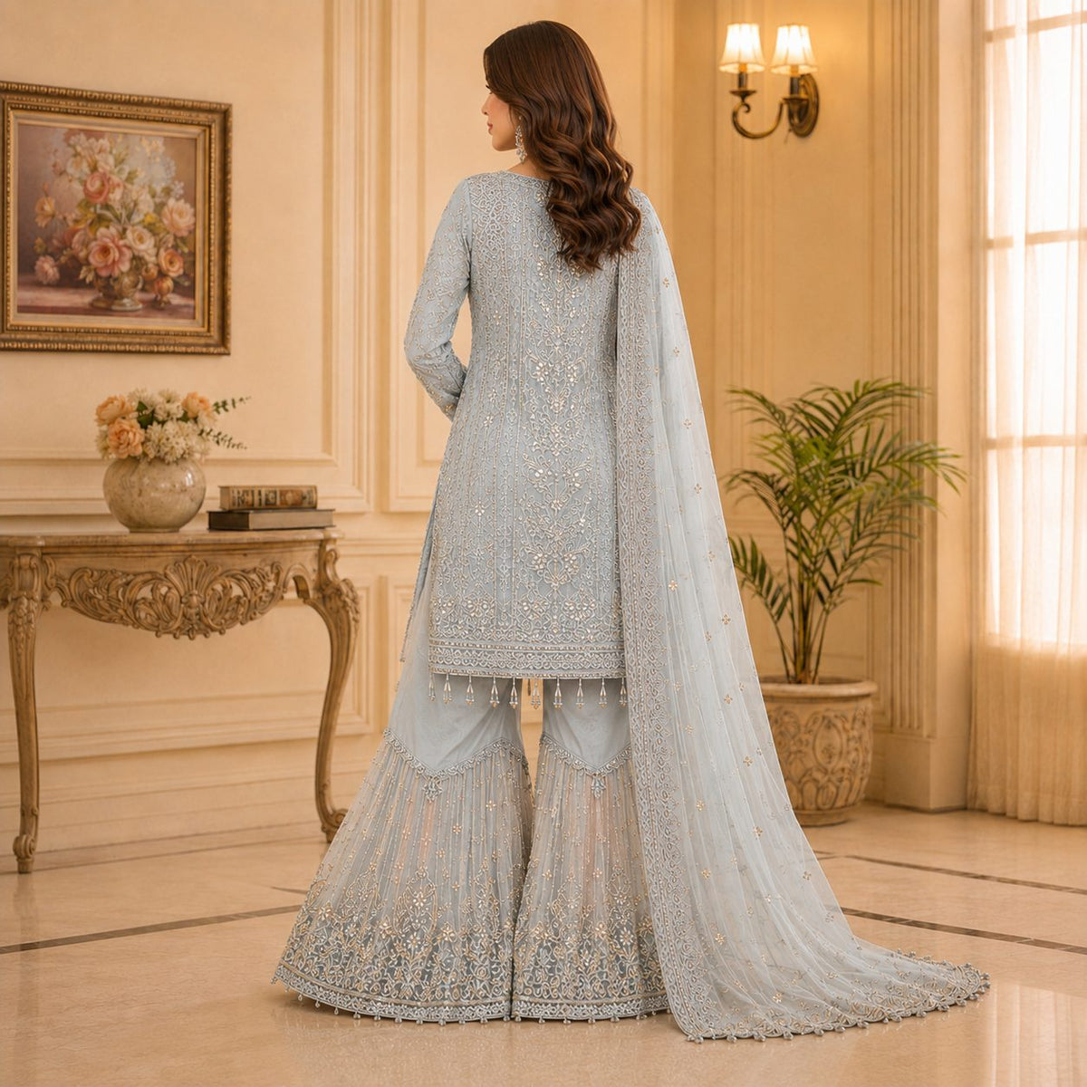 Ethereal Grace Embroidered Women Gharara Set