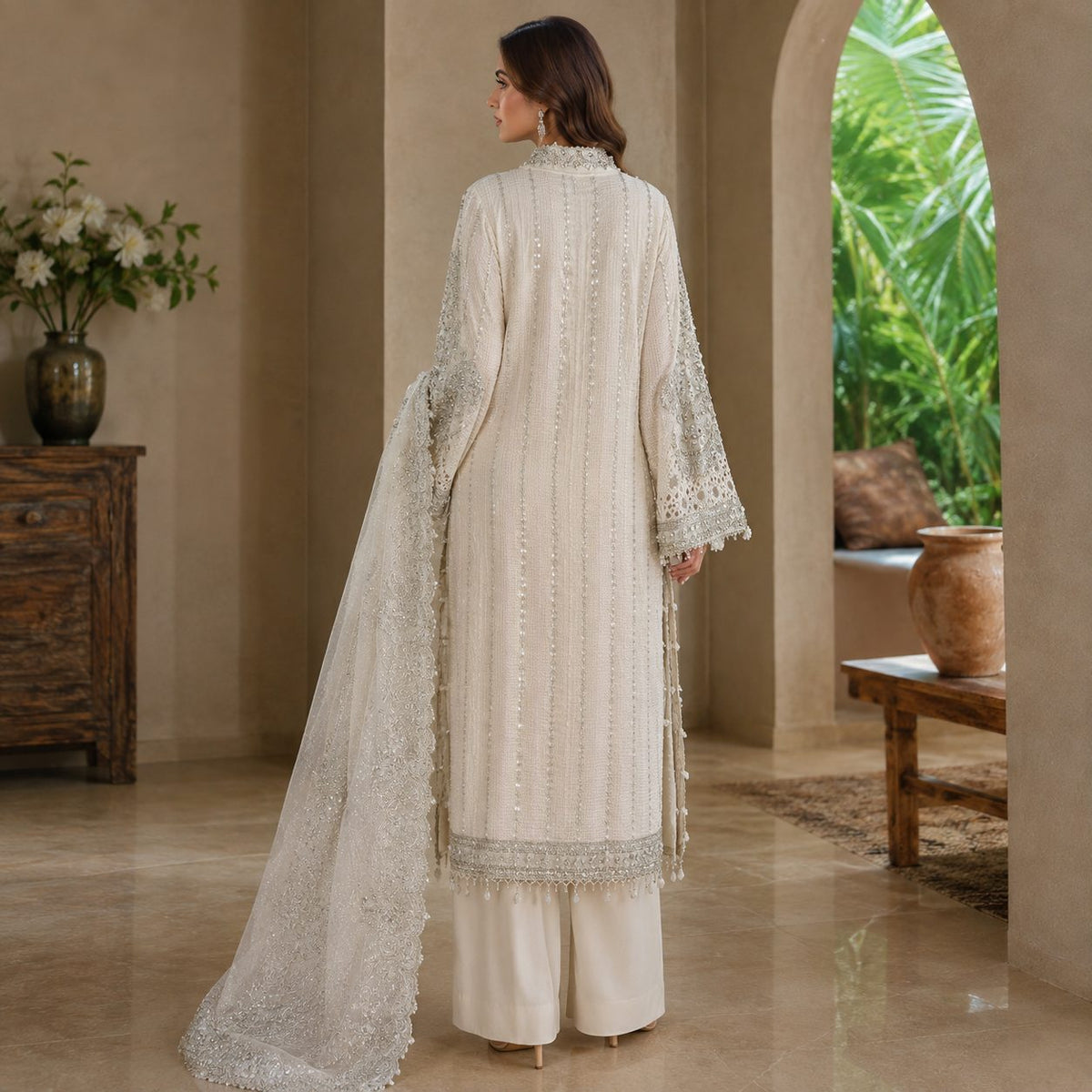 Ivory Essence Embroidered Women 3 Piece Suit