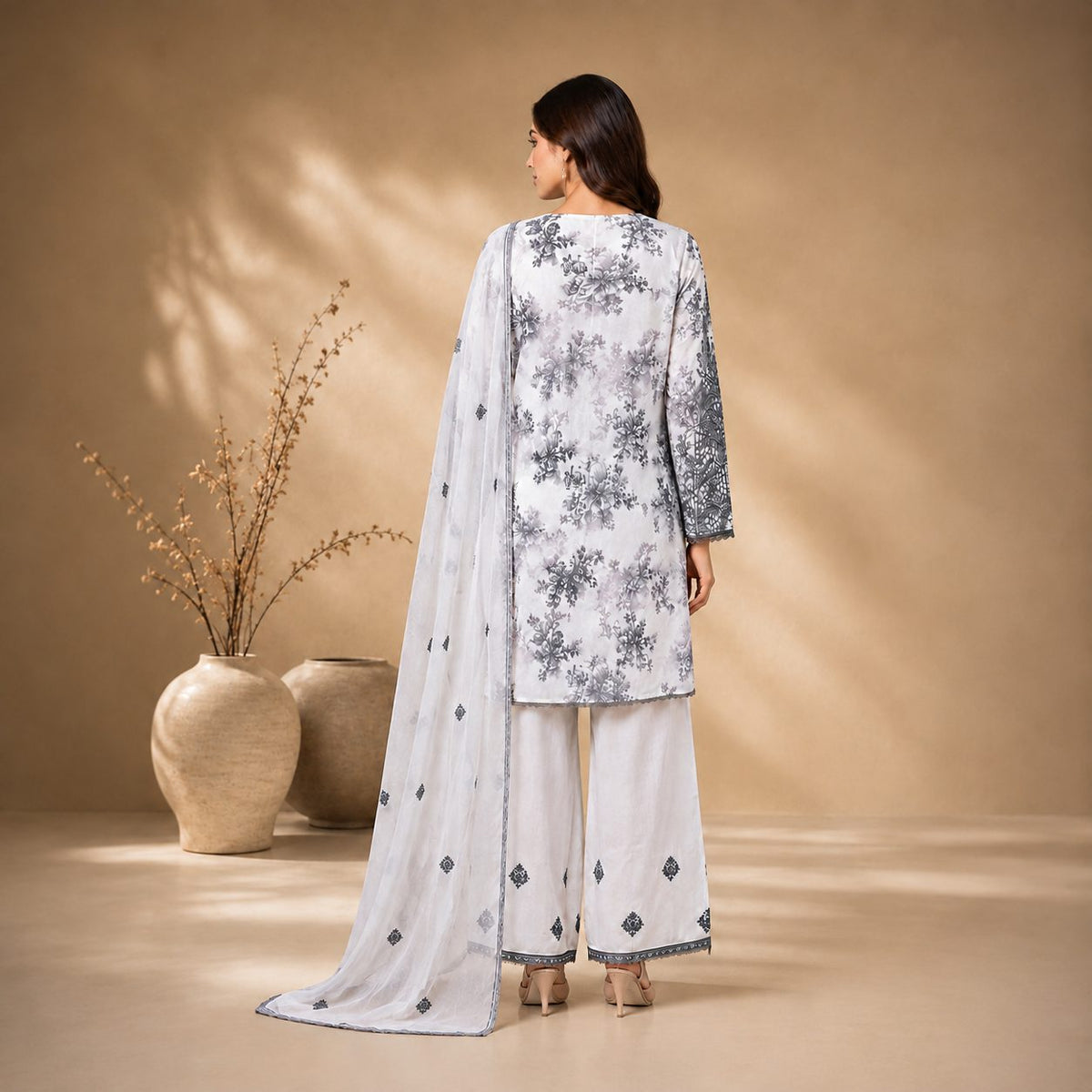 Enchanted Bloom Women Embroidered Silk Suit