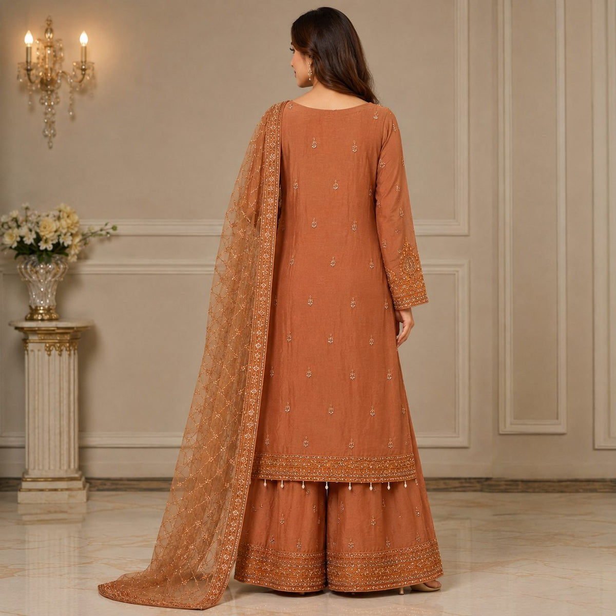 Regal Radiance Embroidered Women Chiffon Suit