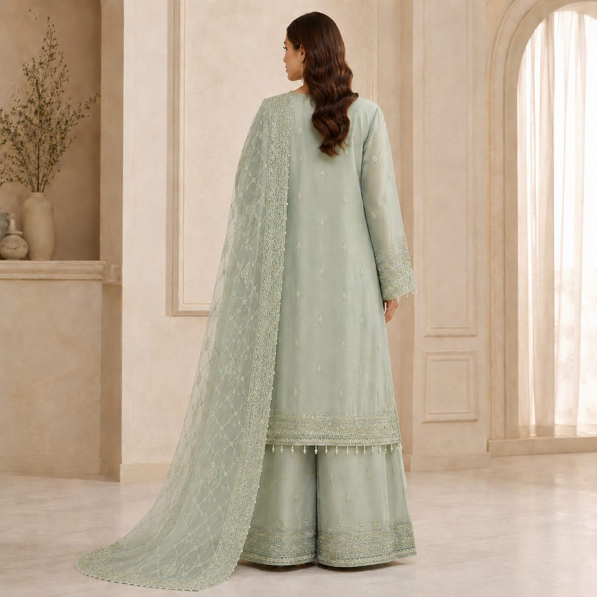 Regal Radiance Embroidered Women Chiffon Suit