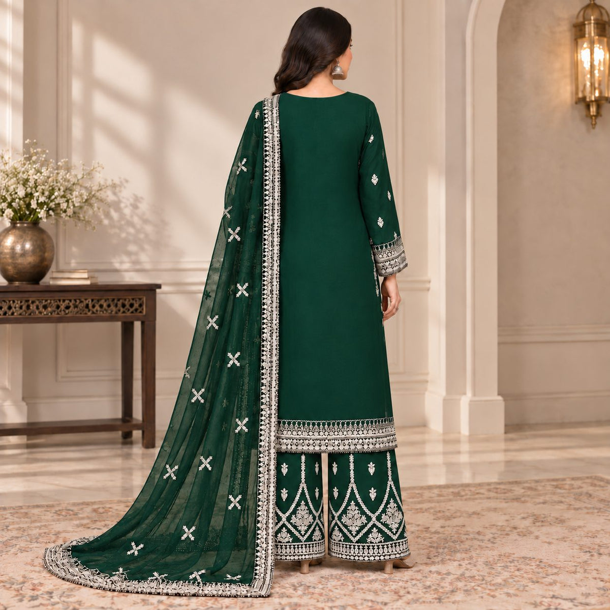 Embellished Embroidered Chiffon 3 Piece Women Suit