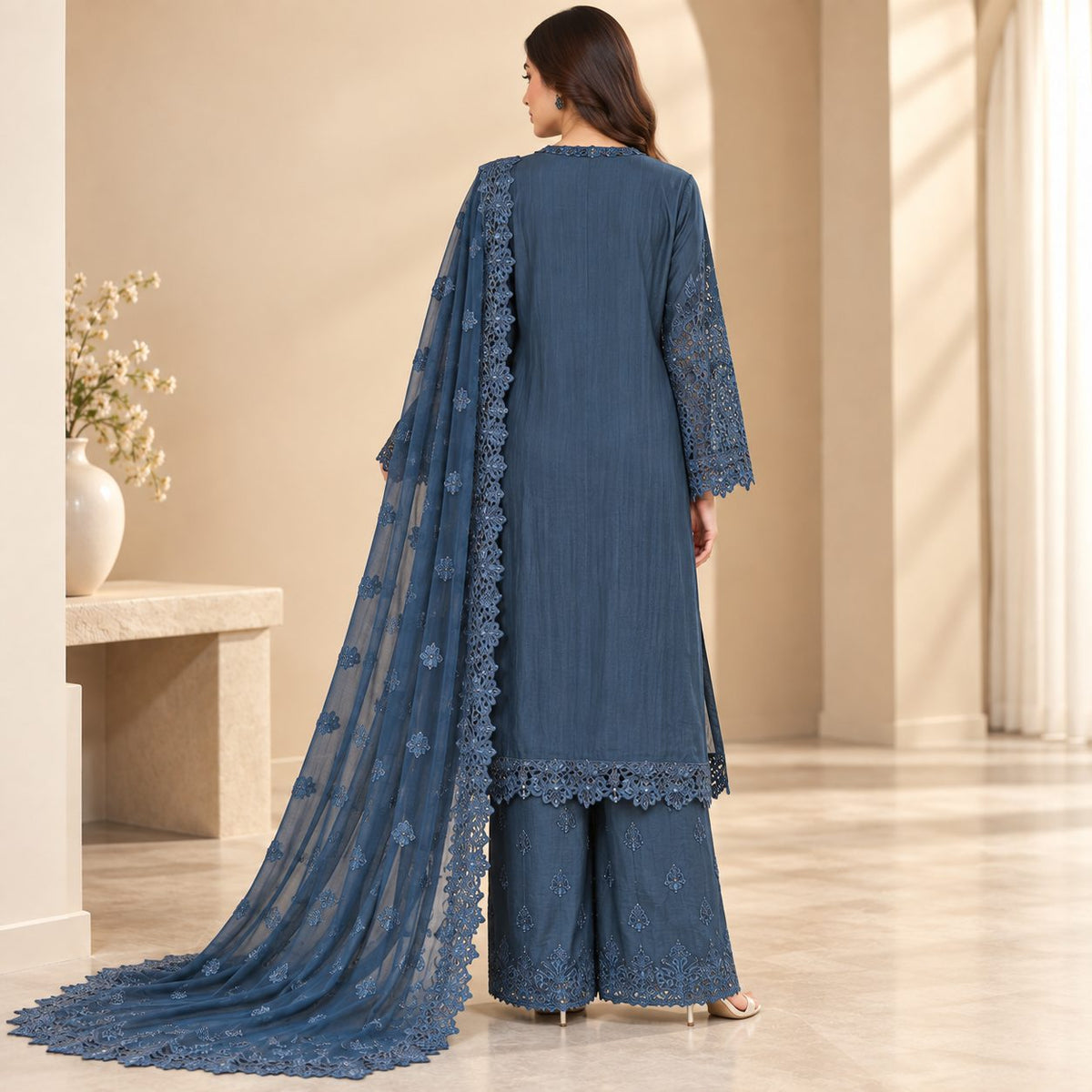 Luxe Embellished Embrioded Chiffon 3 Piece Women Suit