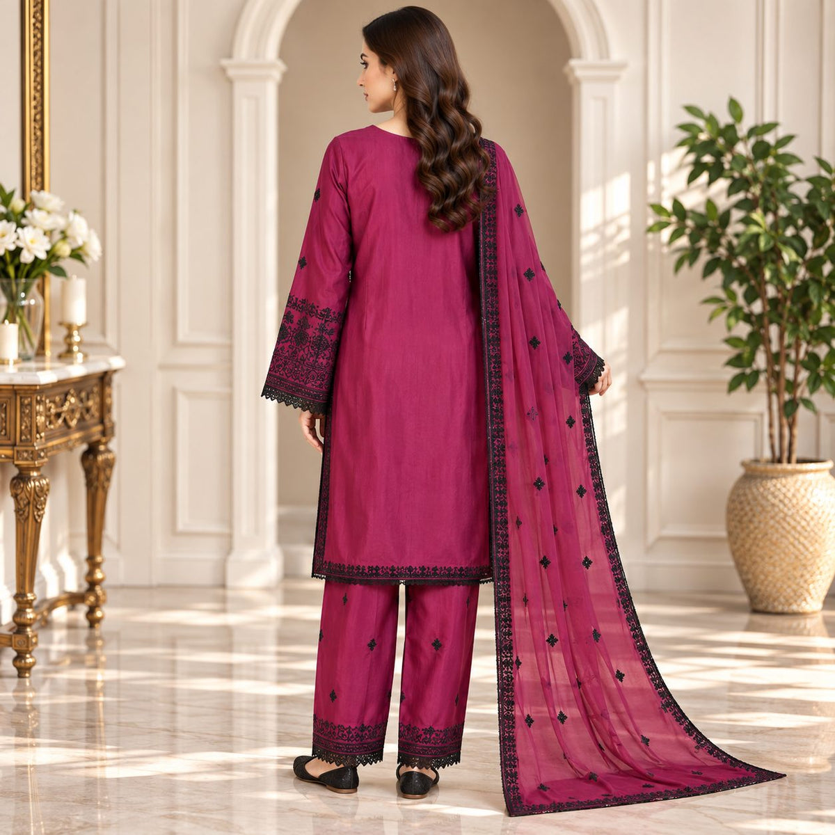 Crimson Elegance 3 Piece Women’s Embroidered Suit
