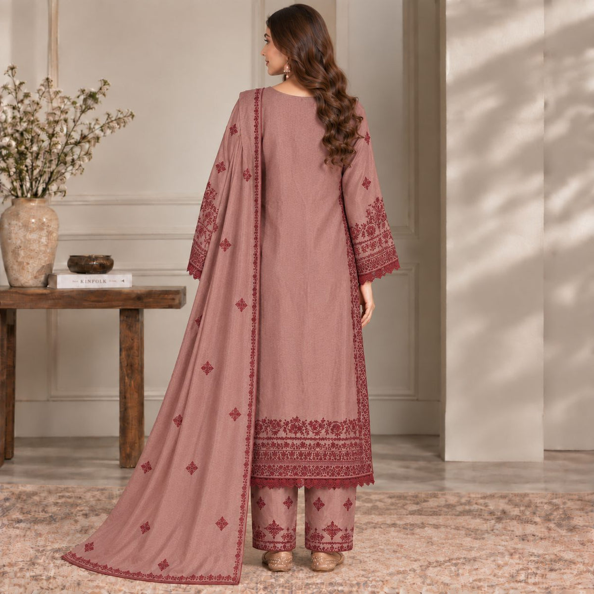 Crimson Elegance 3 Piece Women’s Embroidered Suit