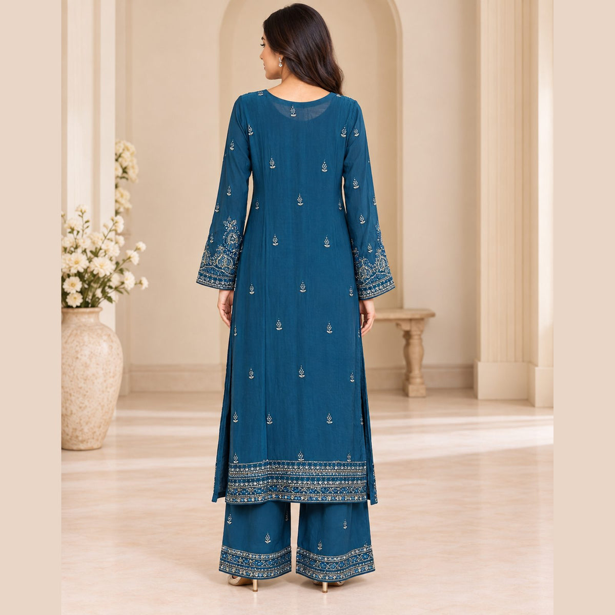 Majestic Muse 3 Piece Women Embroidered Suit