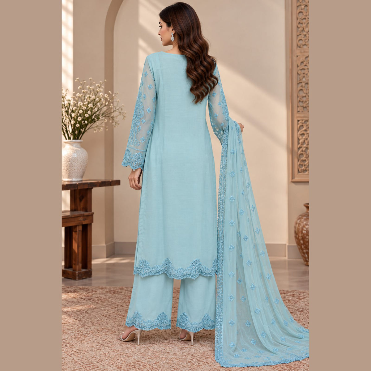 Celeste Bloom 3 Piece Women Embroidered Suit
