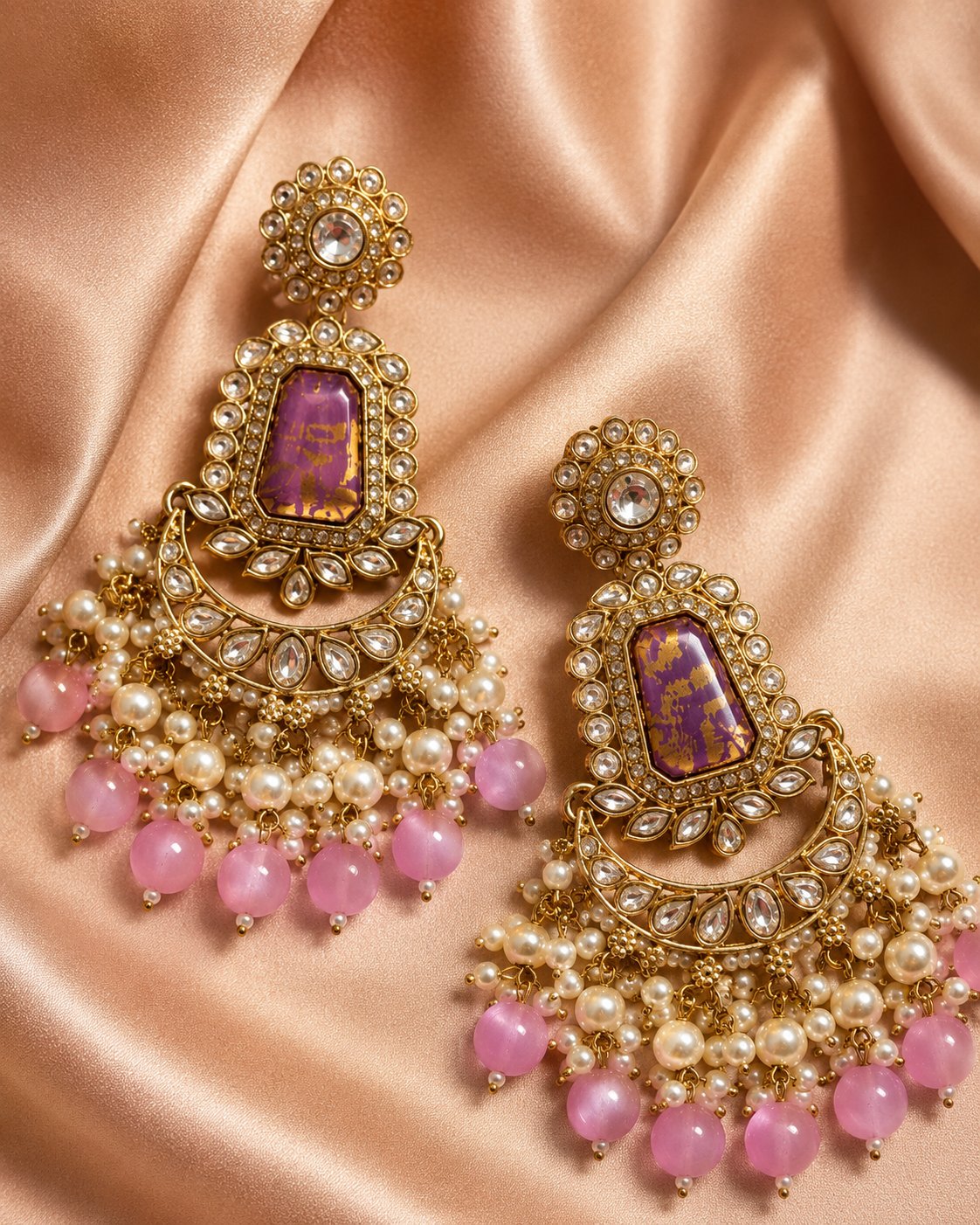 Rose Amethyst Royale Chandbali Earrings