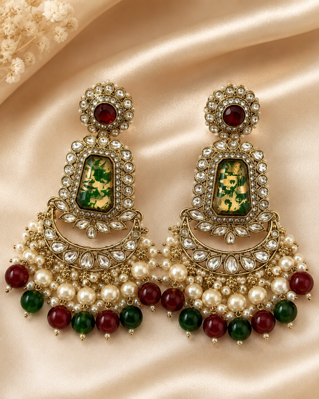 Emerald Ruby Maharani Chandbali Earrings