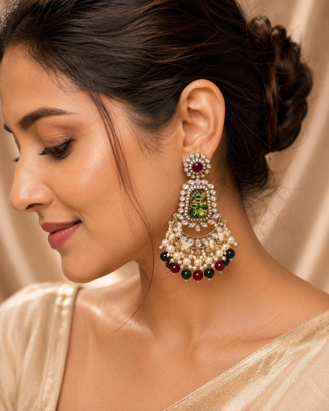 Emerald Ruby Maharani Chandbali Earrings
