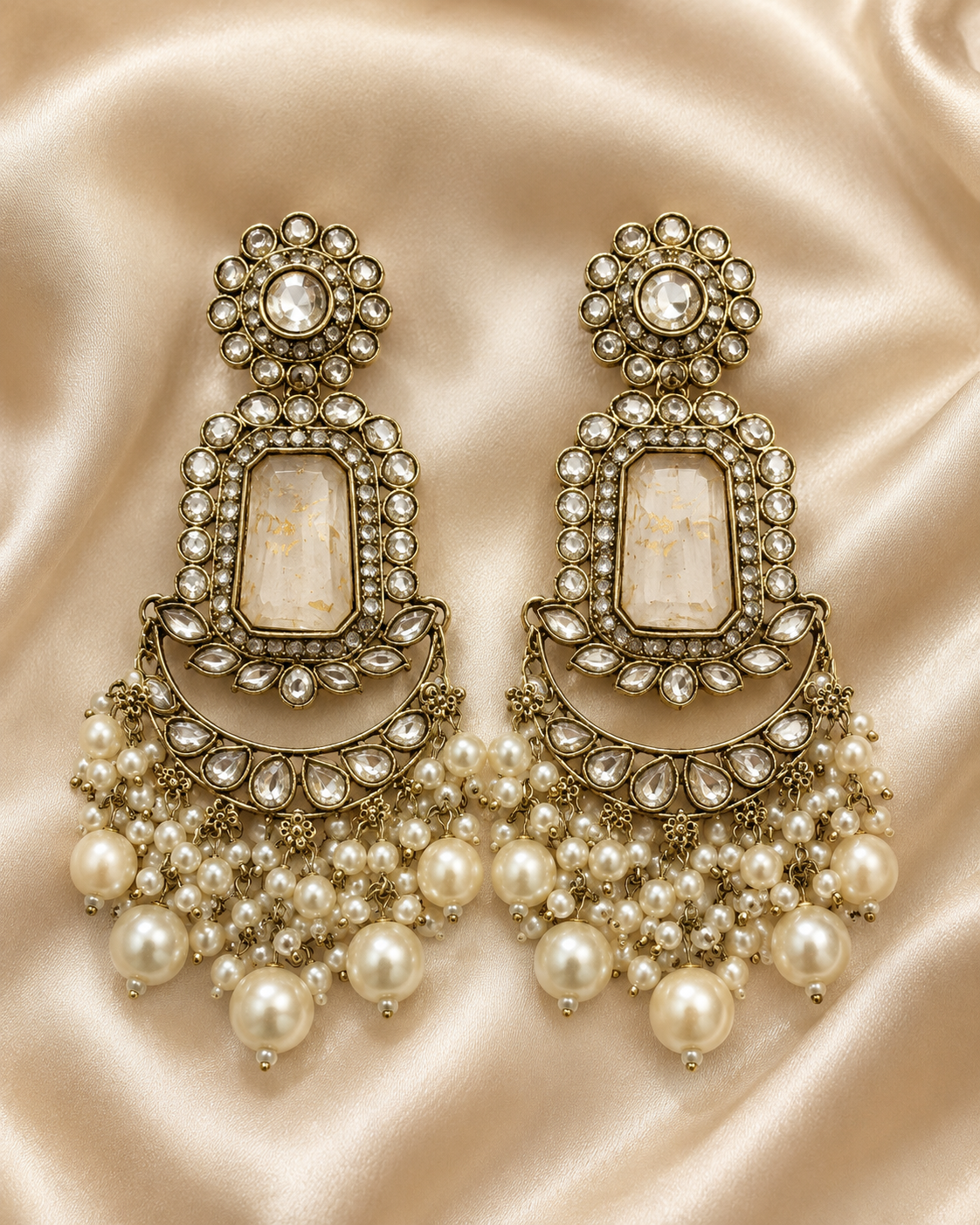 Ivory Pearl Maharani Chandbali Earrings
