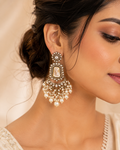 Ivory Pearl Maharani Chandbali Earrings