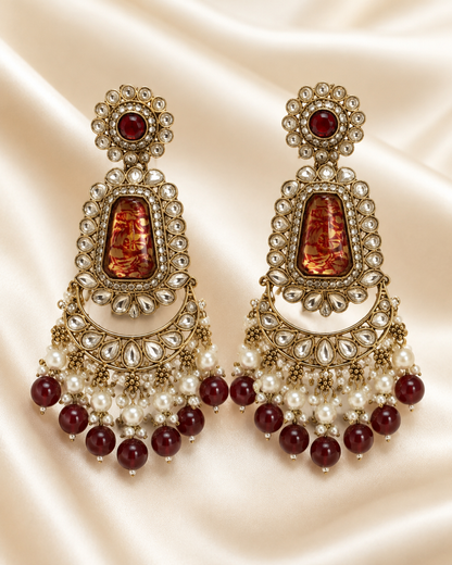 Crimson Pearl Maharani Chandbali Earrings