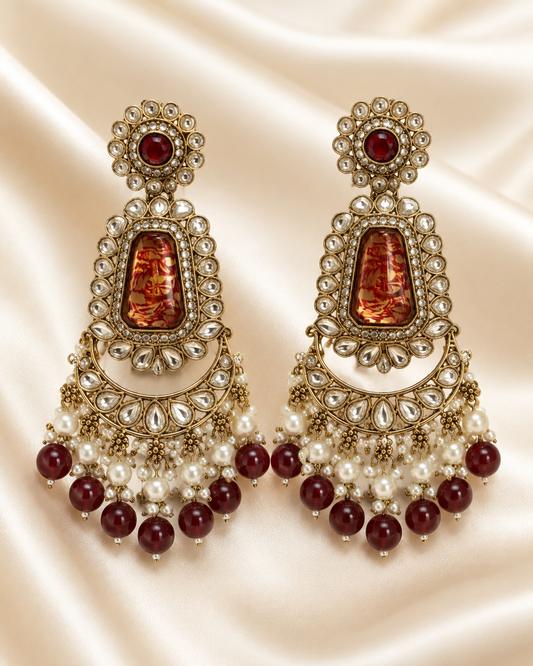 Crimson Pearl Maharani Chandbali Earrings