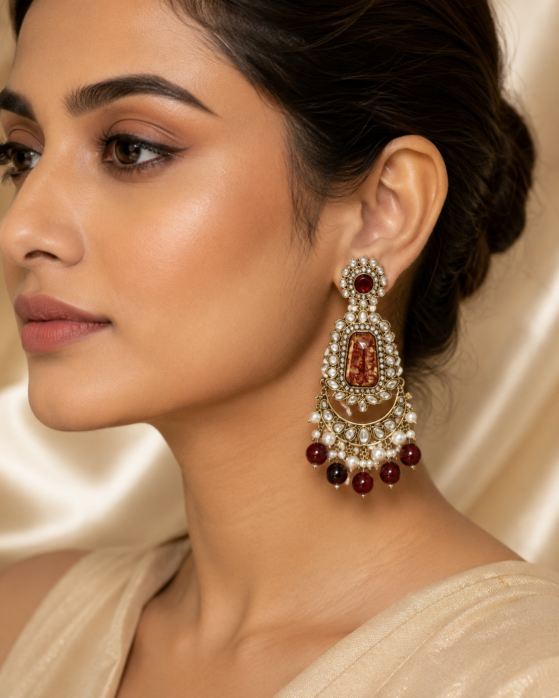 Crimson Pearl Maharani Chandbali Earrings