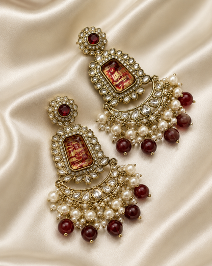 Crimson Pearl Maharani Chandbali Earrings