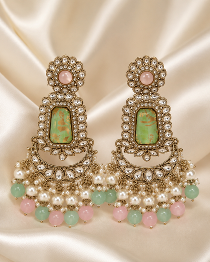 Mint Blush Maharani Chandbali Earrings