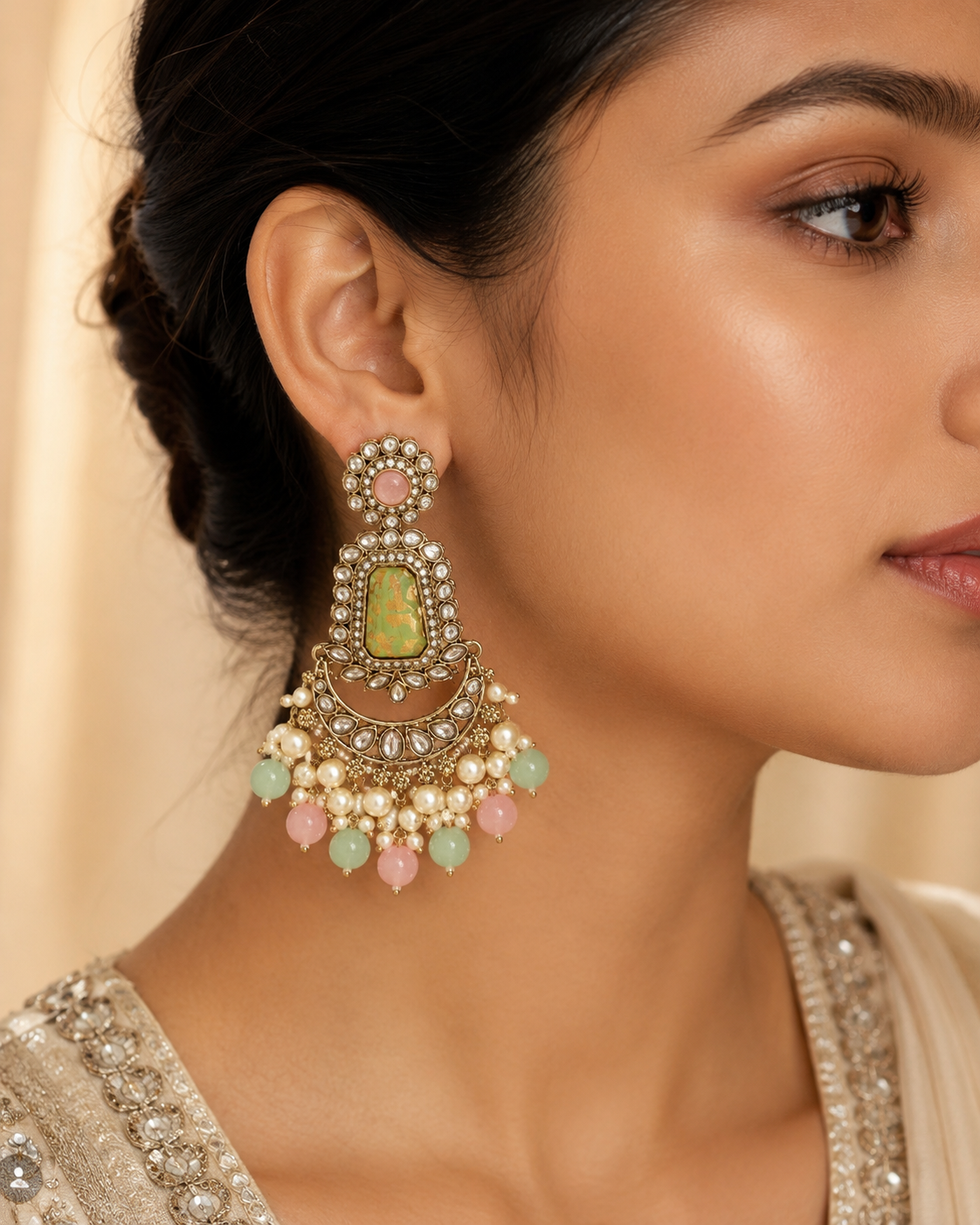 Mint Blush Maharani Chandbali Earrings