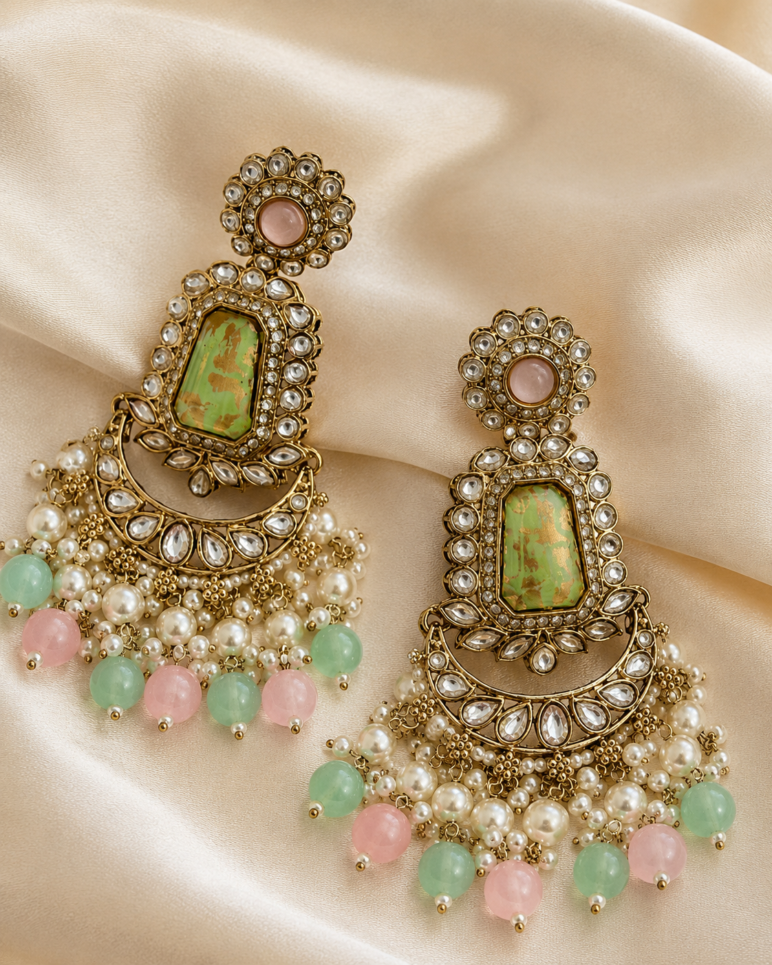 Mint Blush Maharani Chandbali Earrings