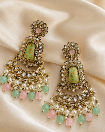 Mint Blush Maharani Chandbali Earrings