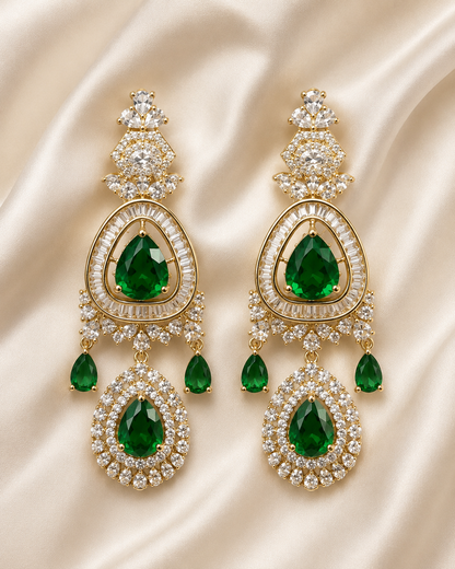 Emerald Majesty Teardrop Chandelier Earrings