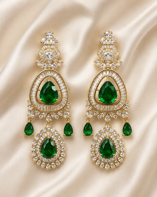 Emerald Majesty Teardrop Chandelier Earrings