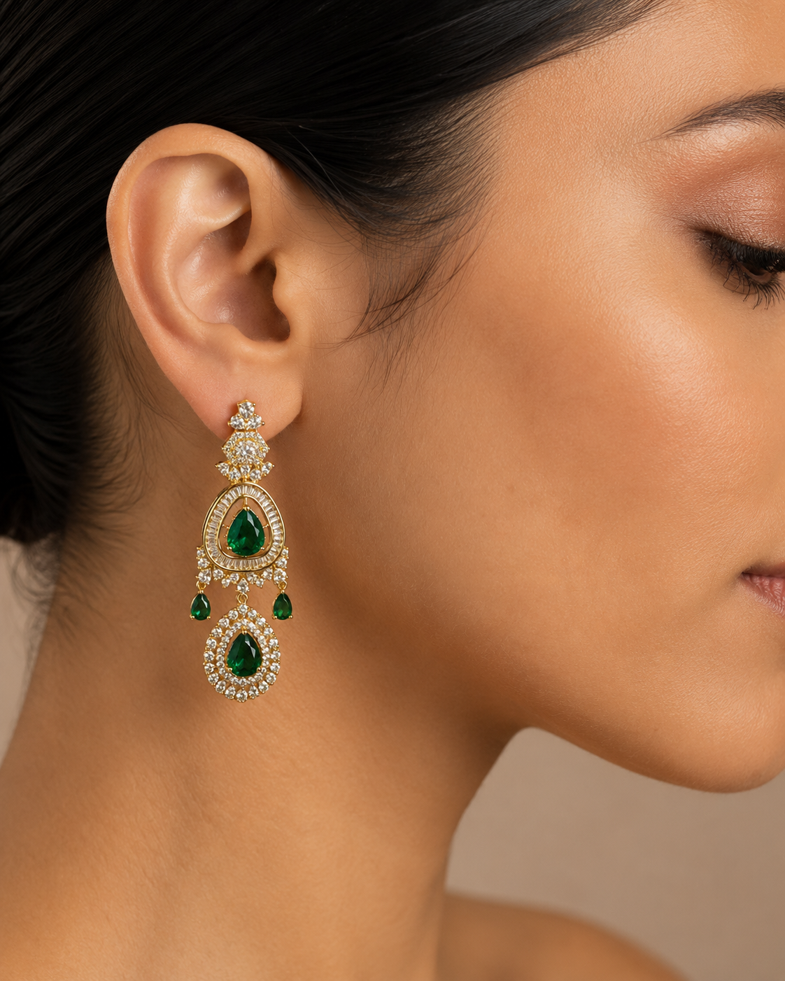 Emerald Majesty Teardrop Chandelier Earrings