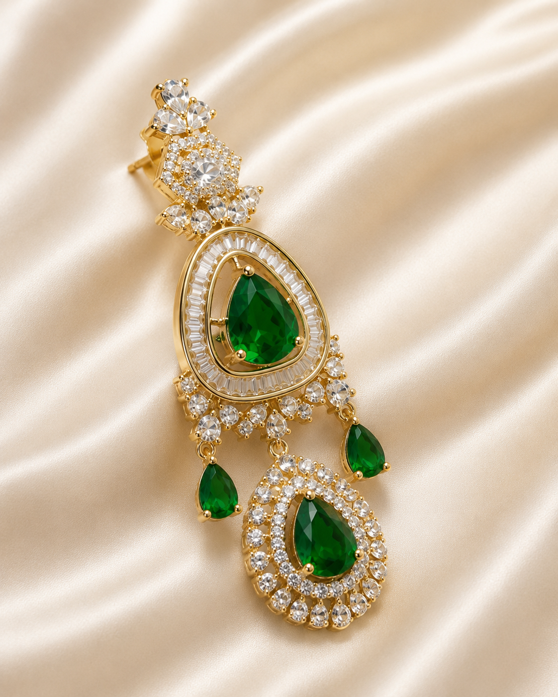 Emerald Majesty Teardrop Chandelier Earrings
