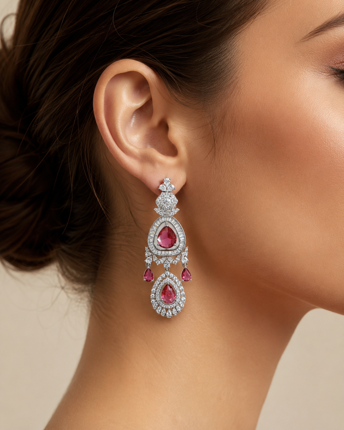 Ruby Rose Teardrop Chandelier Earrings