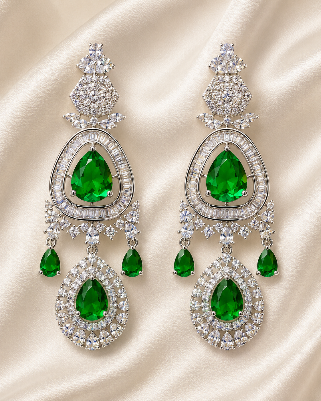 Emerald Radiance Teardrop Chandelier Earrings