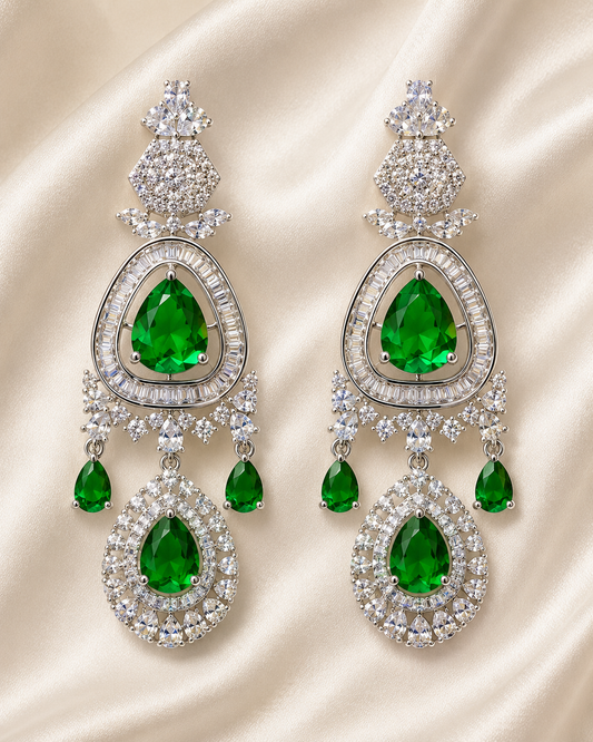 Emerald Radiance Teardrop Chandelier Earrings