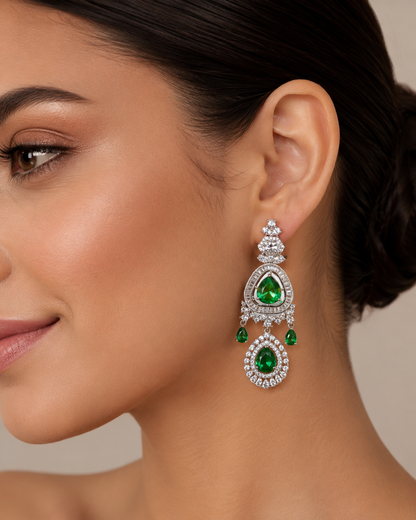 Emerald Radiance Teardrop Chandelier Earrings