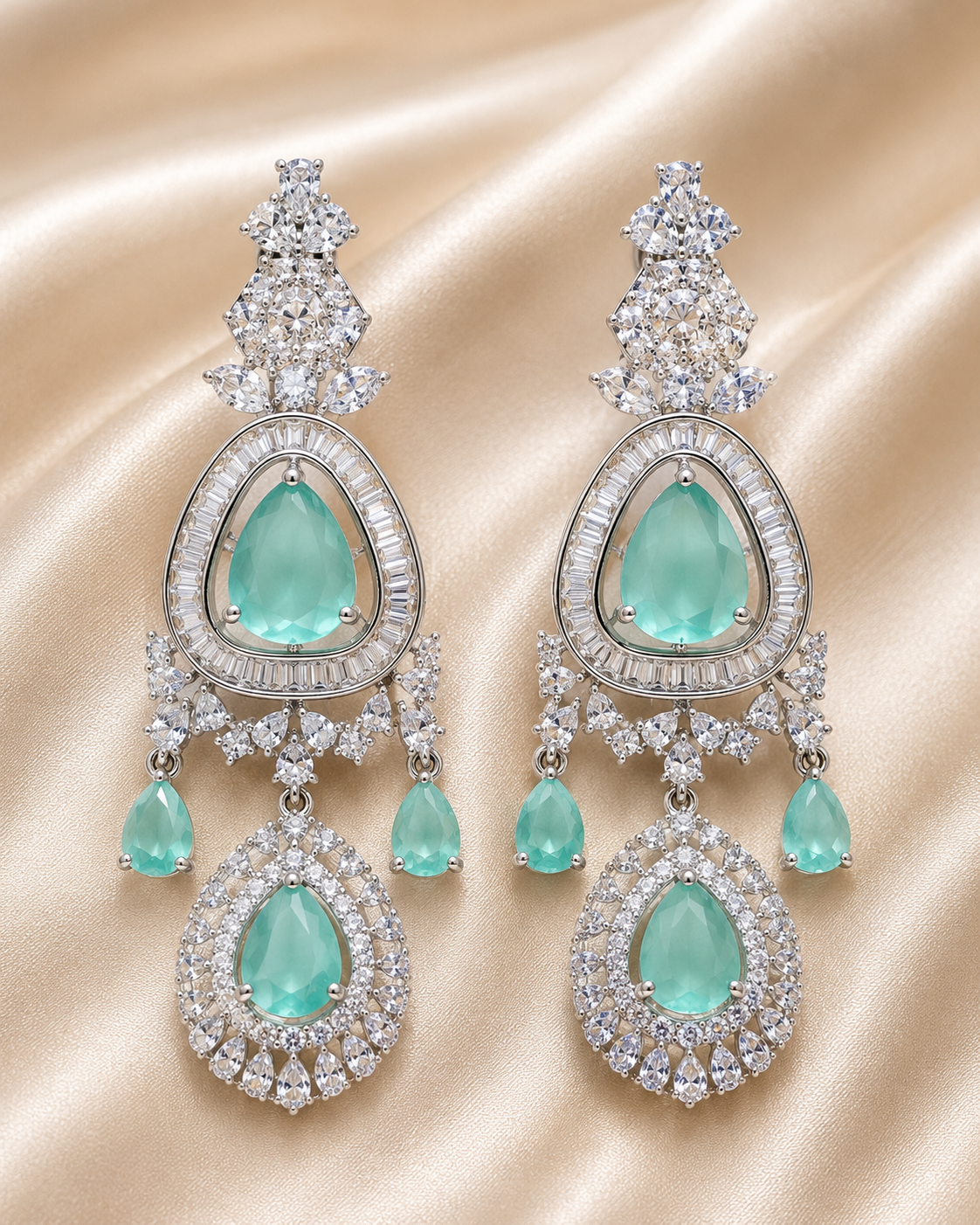 Aqua Mist Teardrop Chandelier Earrings