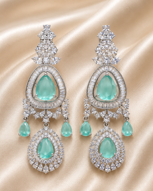 Aqua Mist Teardrop Chandelier Earrings