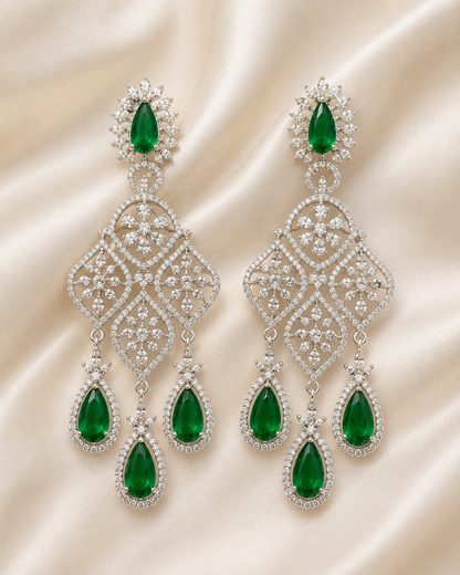 Emerald Empress Floral Chandelier Earrings