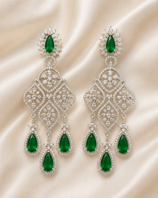 Emerald Empress Floral Chandelier Earrings