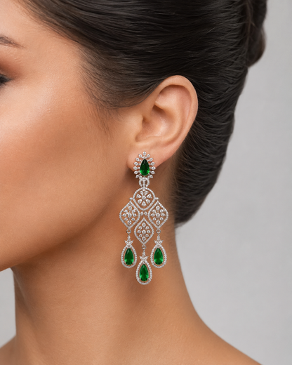 Emerald Empress Floral Chandelier Earrings