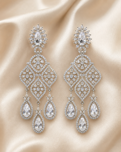 Diamond Glow Floral Chandelier Earrings