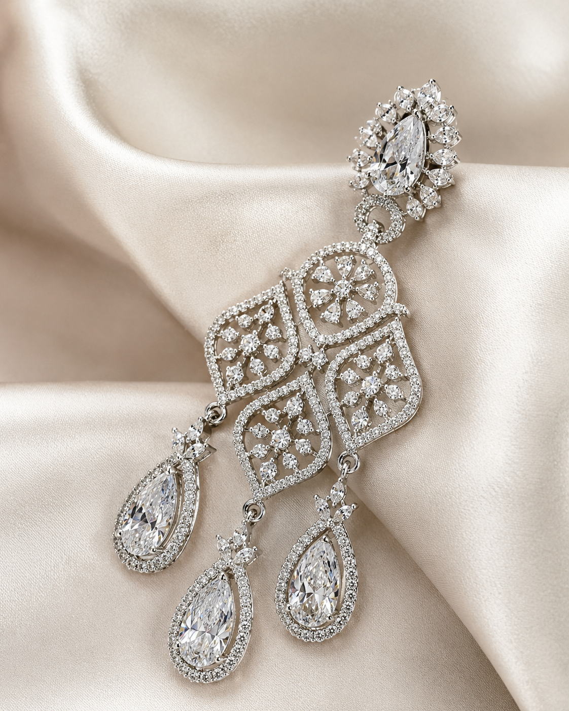 Diamond Glow Floral Chandelier Earrings