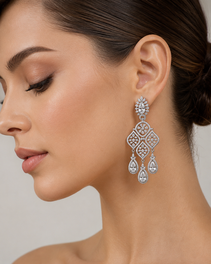 Diamond Glow Floral Chandelier Earrings