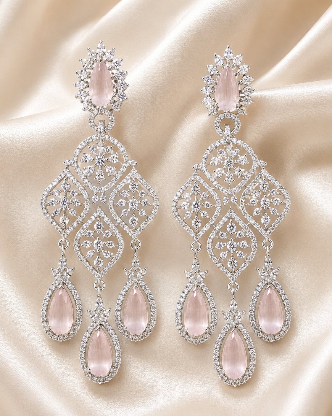 Blush Elegance Floral Chandelier Earrings