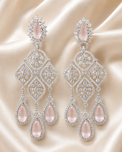 Blush Elegance Floral Chandelier Earrings